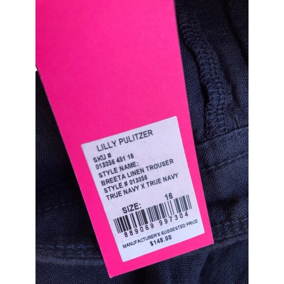 Lilly Pulitzer Breeta Linen Trousers True Navy Size 16 Style #013056 NWT - Picture 4 of 8
